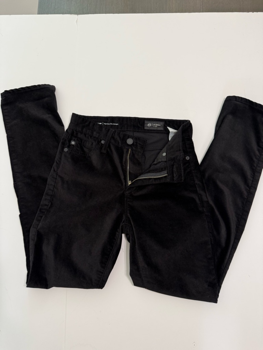 Ag Adriano Goldschmied Black Mari High-Rise Slim Straight Velvet Trousers